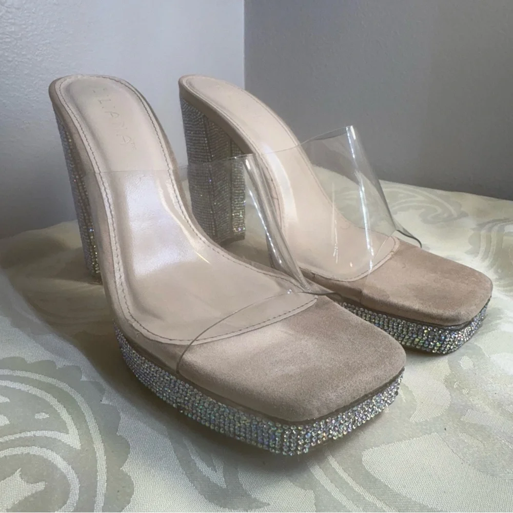 Liliana Ashley 3 Sparkling Silver Heels with Clear Strap